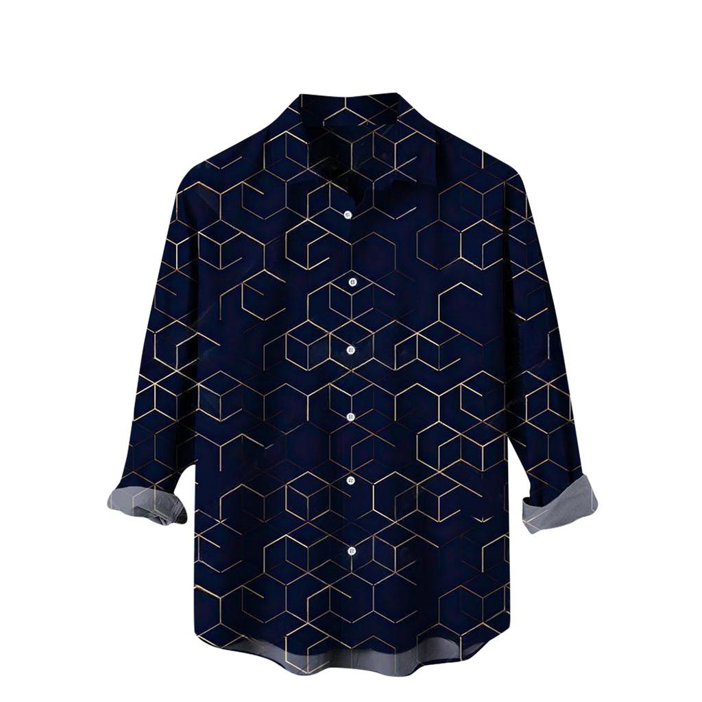 Men's Spring Summer Casual Gradient Pattern Printing Hawaiian Lapel Long Sleeve Men's Shirt Men's Top