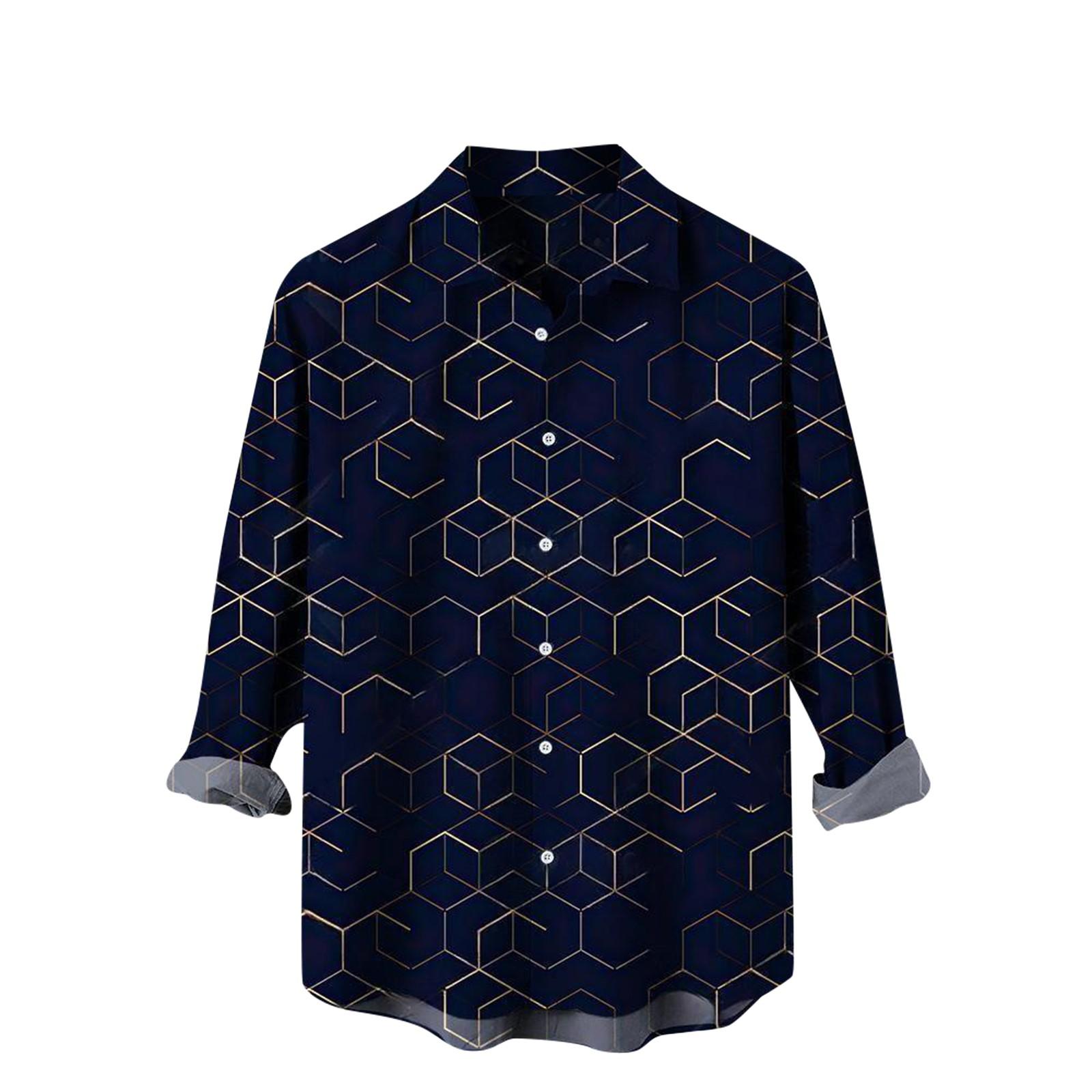

Men s Spring Summer Casual Gradient Pattern Printing Hawaiian Lapel Long Sleeve Men s Shirt Men s Top XXXXL Темно-синій