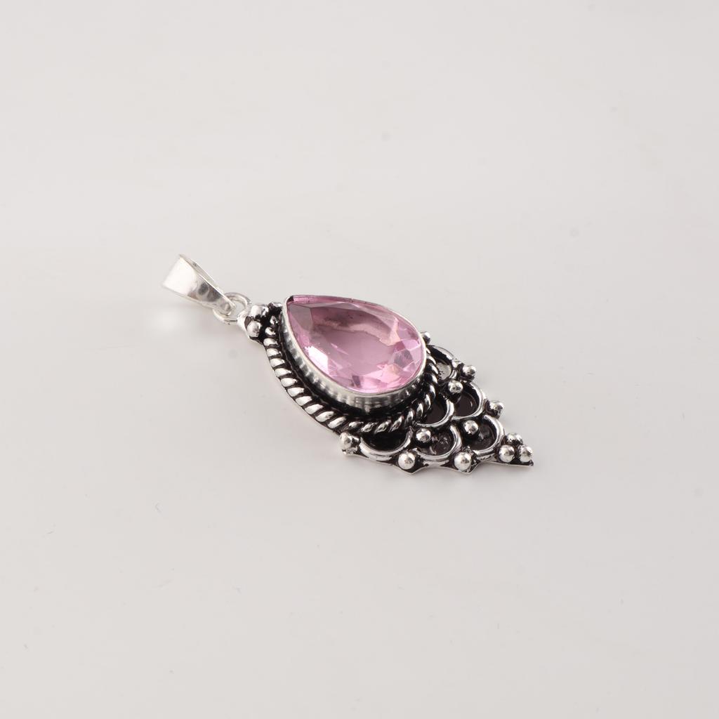 Morganite Gemstone 925 Sterling Silver Statement Pretty Pendant 1.5" For Anniversary Gift PP-70-16