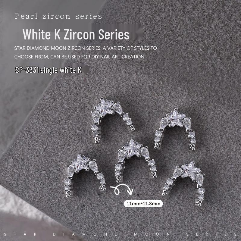 French Crescent Bow Full Diamond Heart V-shaped Zircon 3D Nail Art Decoration with Flat Bottom