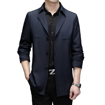 Windbreaker Men's Business Style Jacket Suit Collar Business Coat Medium Long Thin Jacket Men's Top