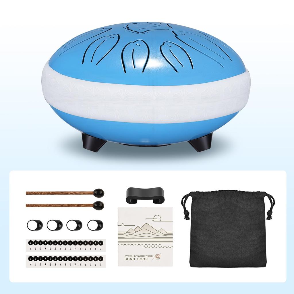 Slit Drum Steel Tongue Drum 11 Notes 6 Inch Percussion Metal Drum for Relief Includes Sheet Music and Storage Bag