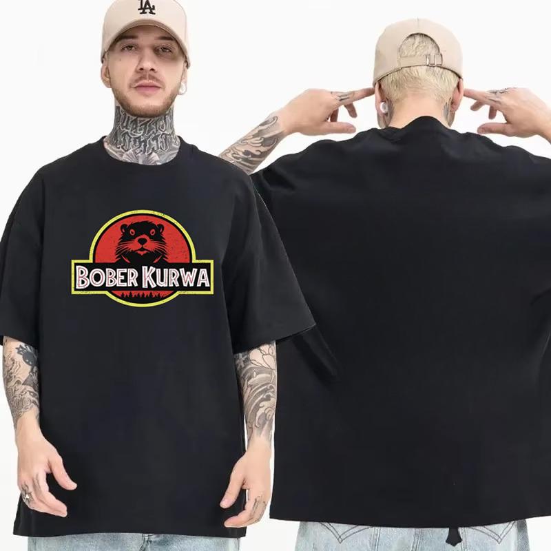 2025 Summer Bober Kurwa Bobr Funny Meme Graphic 100 Pure Cotton Printed Tshirt Mens Women Hip Hop Short Sleeve Loose Cozy