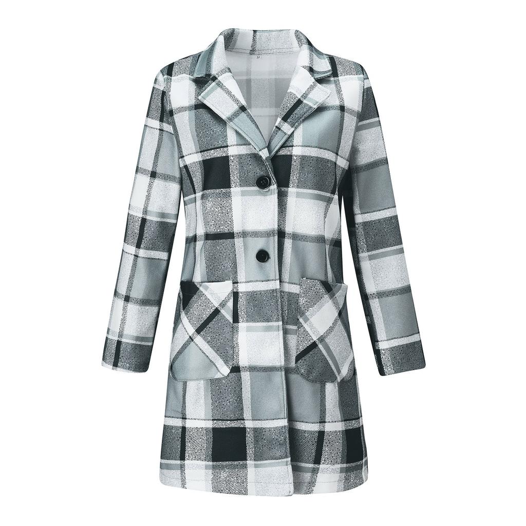 Women's Brushed Plaid Shirts Long Sleeve Flannel Lapel Button Down Pocketed Shacket Jacket Coats