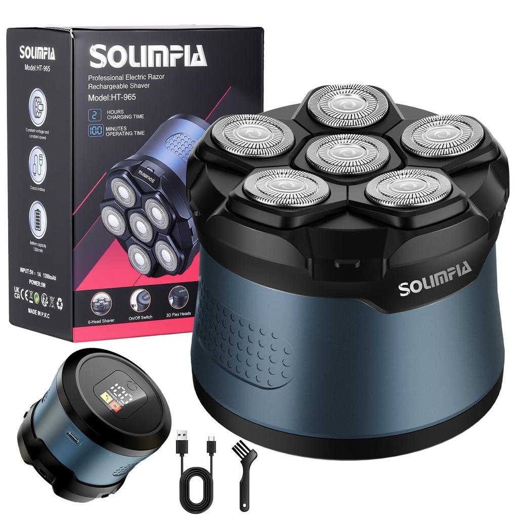 SOLIMPIA Men's Electric Shaver Hair Clipper 6 Magnetic Blade Head Cordless Bald Head Trimmer Home Use Beard Scalp Grooming Kit