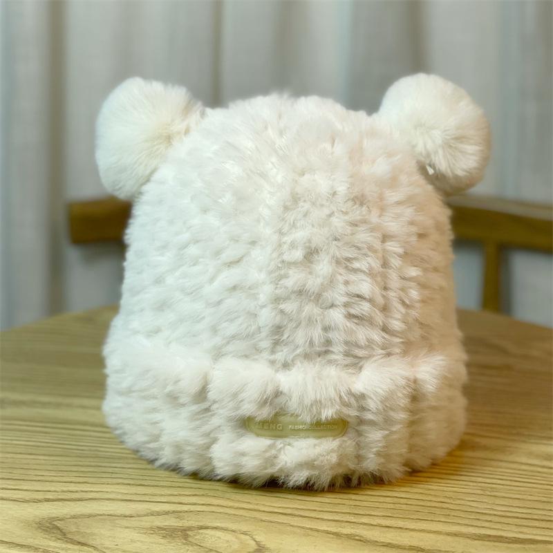 Large Head Circumference Soft and Cute Bear Ear Plush Hat for Women, Warm and Face-Slimming, Loose and Sweet Ear Protection Hat for Autumn and Winter