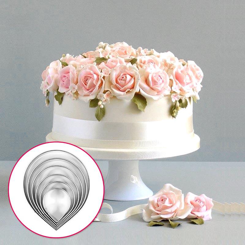 6-Piece Stainless Steel Fondant Flower and Petal Cookie Mold Set