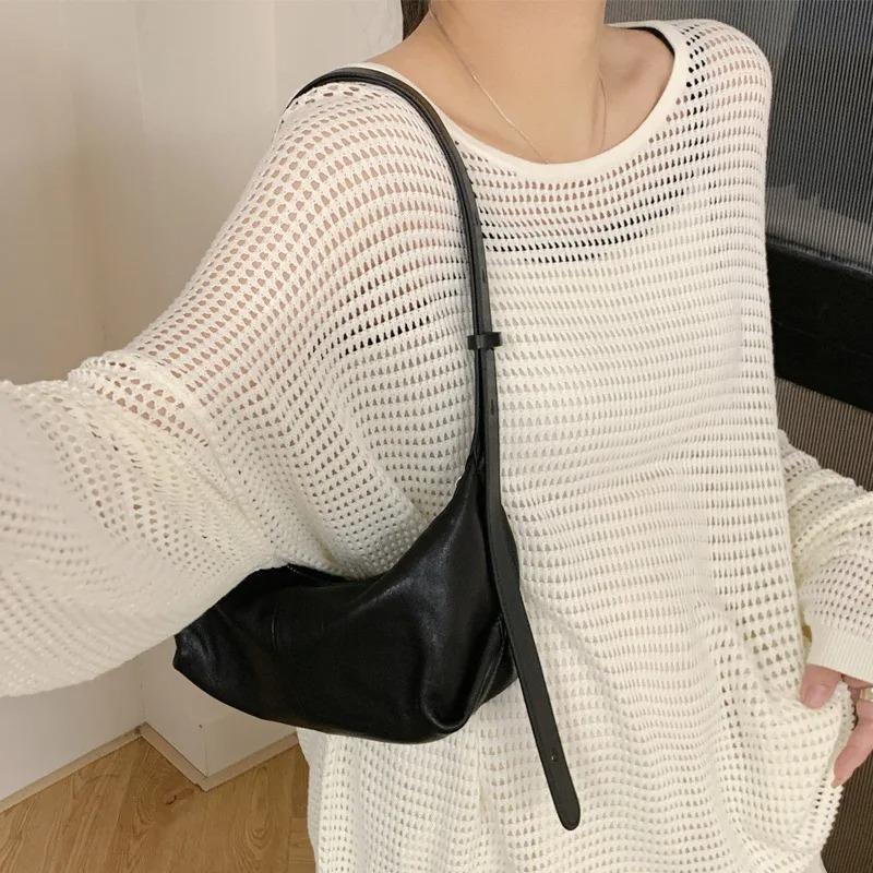 New Women s Sheepskin Dumpling Bag, Niche Genuine Leather Shoulder Underarm Bag, Premium Soft Leather Women s Bag чёрный