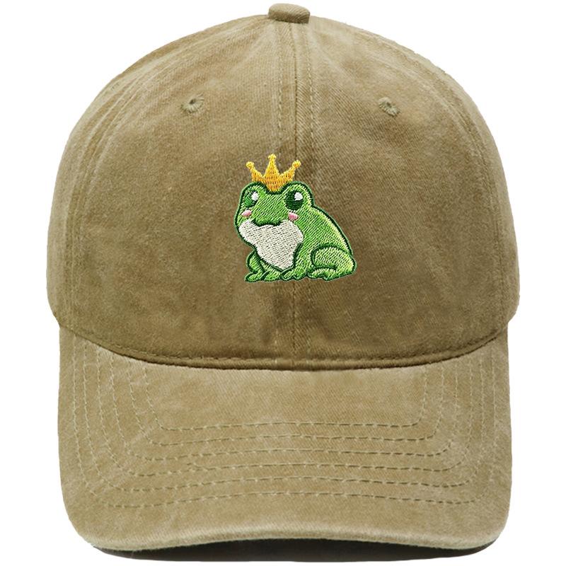 New cartoon crown frog embroidery baseball cap retro and old cute men's and women's casual sunshade dad hat