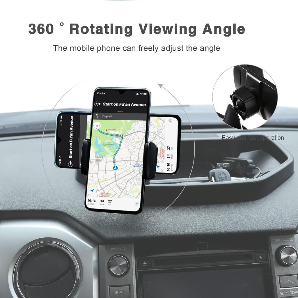 LLKUANG Black ABS Car Center Console Dash Table Storage Tray Fit for Toyota Tundra 2014-2021 Instrument Organizer 360° Rotating Phone Holder Cradle