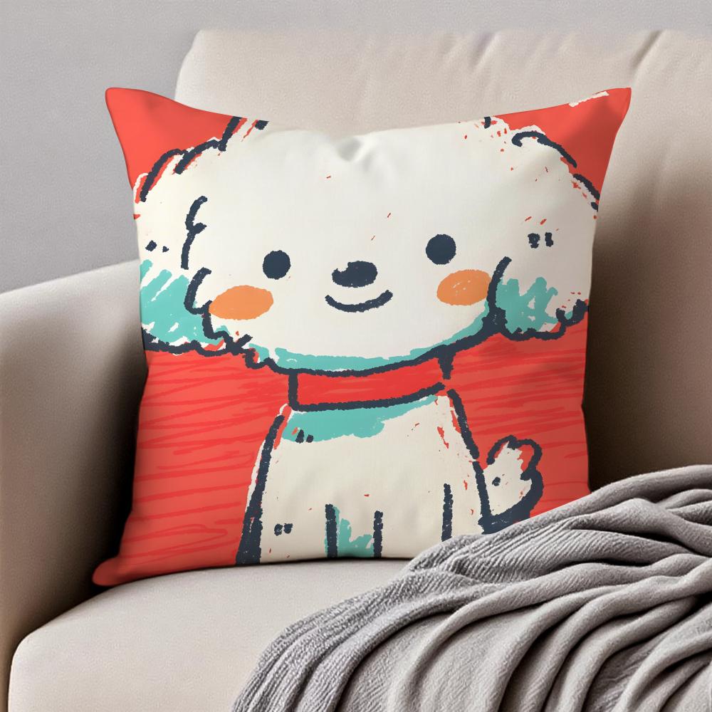 Countrystyle Adorable Animal Illustrations Cushion Cover Pillowcase Antidustmite Invisible Zipper Short Plush Sofa Cushion