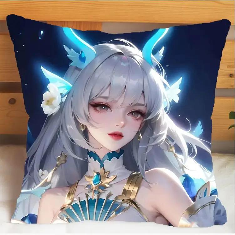 Arena of Valor Honor of Kings Xi Shi Polštář a Povlak na polštář Potah na polštářek Oboustranný tisk Plyšové Dekorační polštáře 40x40cm