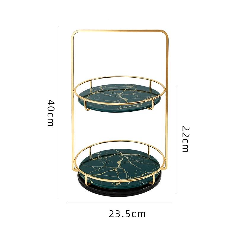 Home Bathroom Desktop Shelf Marbling Ceramics Iron Art Double Storage Rack Cosmetic Organizer Rotatable Storage Decoration Rack