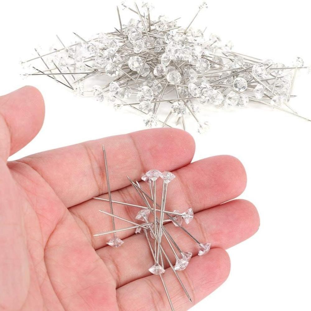 1Box 50/100Pcs Alloy Pins Transparent Diamond Pin DIY Wedding Bouquet Pins Stitching Needles Plastic Box Sewing Accessories
