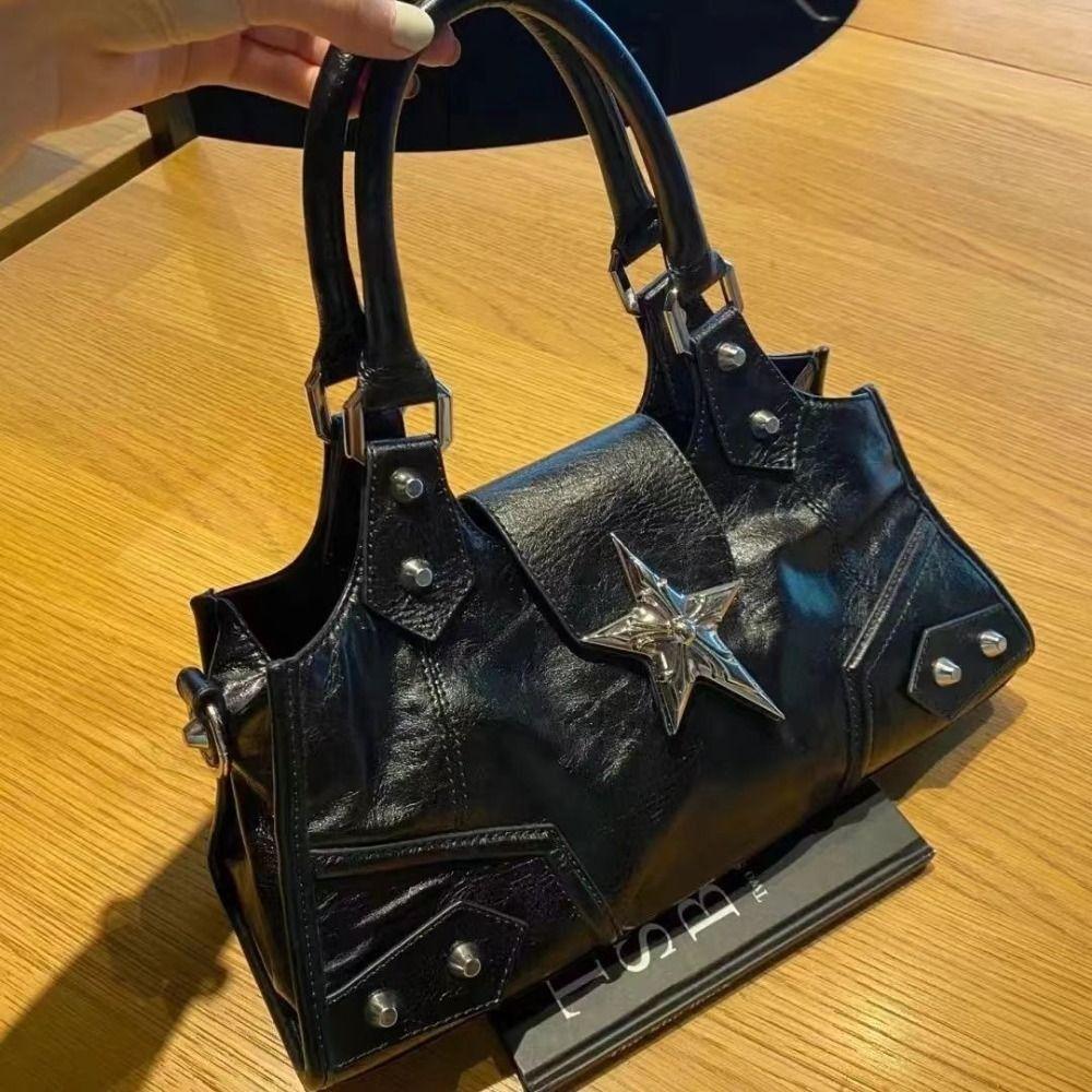 PU Leather Gothic Star Crossbody Bag Large Capacity Y2K Shoulder Bag Girls