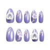 Purple Almond Gypsophila Wearable Nails with Pearl Heart and White Camellia Flowers False Nails Set
