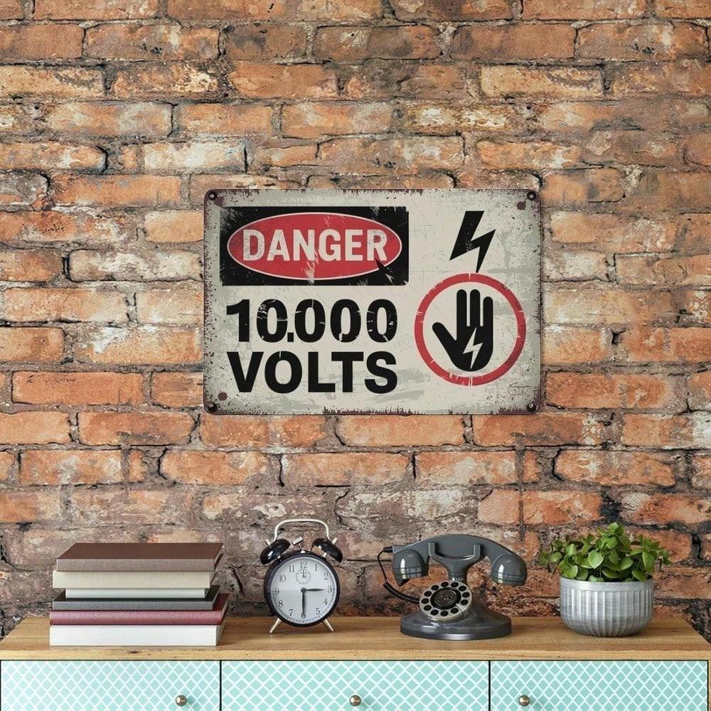 Vintage High Voltage 10000V Warning Sign Metal Plaque Garage Room Wall Decor 8x12 Inch