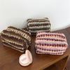 Vintage Plush Striped Makeup Bag Set Retro Fashion Travel Cosmetic Case for Girls Large Capacity Cosmetics Organizer