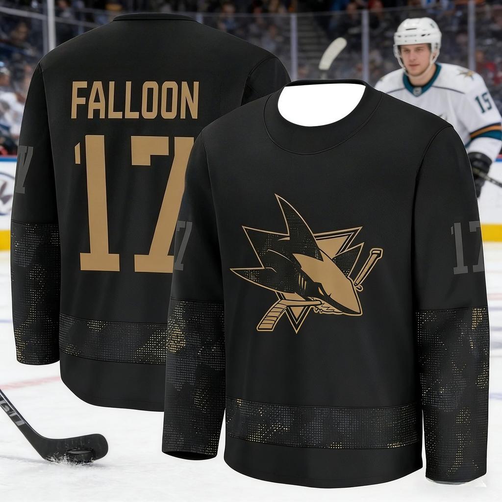 Maglia da Hockey su Ghiaccio da Uomo con Logo Squalo Stampato in 3D, Traspirante e Asciugatura Rapida, Top a Maniche Lunghe per Appassionati Entusiasti Bambini