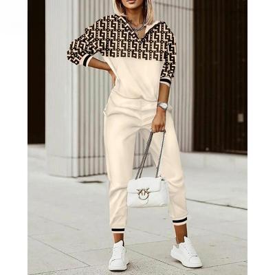 Women's Fashion Casual Spring Autumn Long Sleeve V-Neck Trousers Pants Suits