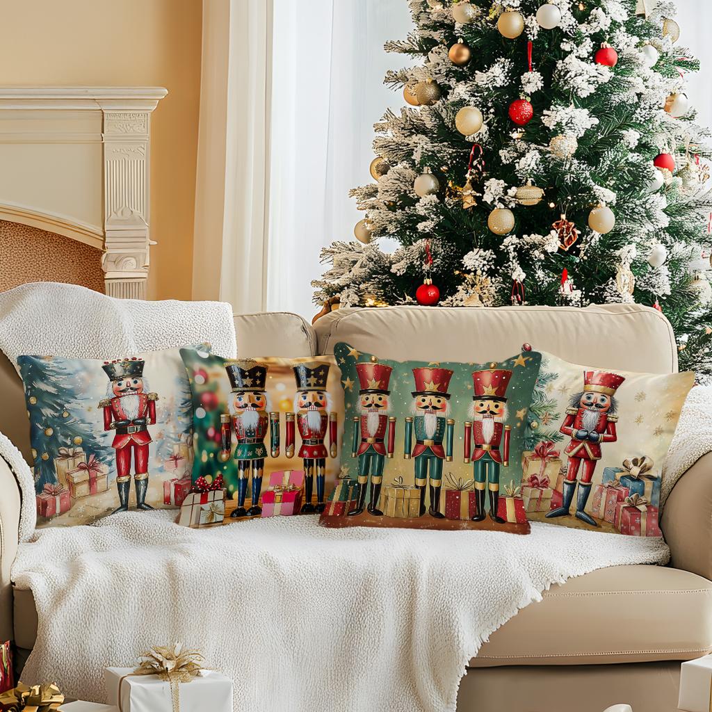 Christmas Nutcracker Pillowcase Printed Polyester 45X45Cm Throw Pillowcover Decorative Sofa Cushion Pillowslip Home Decor