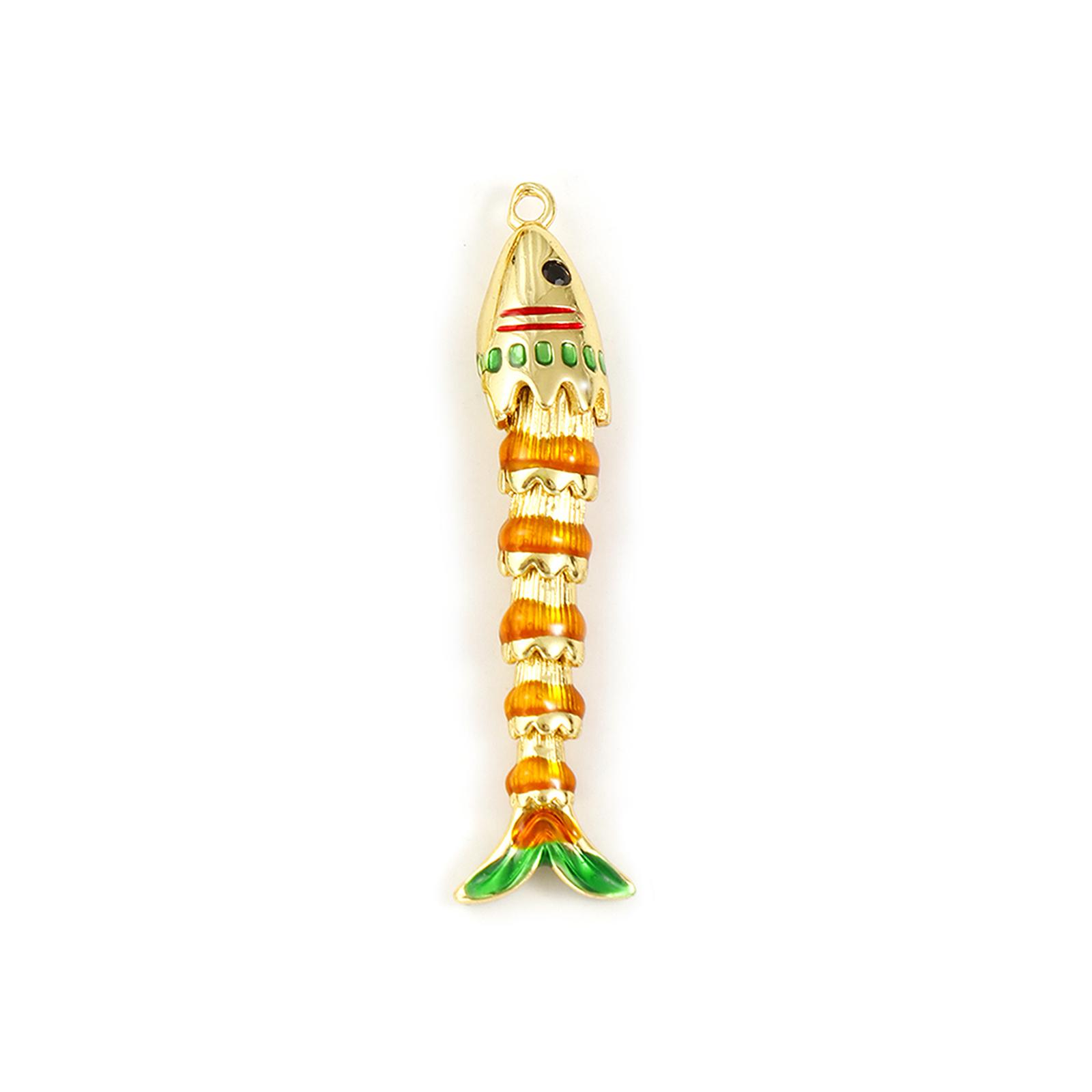 

1 PC Brass Movable Enamel Fish Ocean Jewelry Pendants 18K Gold Plated Charms For DIY Neckalce Keychains Making 3D 4.4cm x 1.1cm бурштин