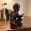 Resin Art Ornament Cracked Reader Figurine, Lighted Abstract Statue, Modern Thinker Creative Living Room Sculpture with LED Light for Home Desk Shelf