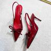 French Burgundy One-word High Heels, Bow 2025 New Models, Beautiful Outer Wear, Pointed Head, Thin Heel, Bag Head, Sandals Women