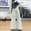 Women's White Ultra Wide Leg Denim Jeans High Waist Loose Slimming Patchwork Design Casual Straight Leg Floor Length Pants