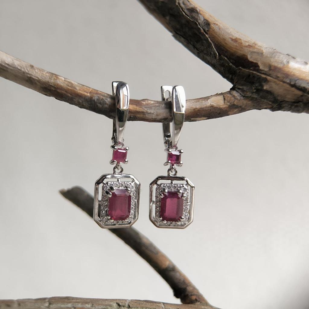 Серебряные серьги с натуральным рубином 1.717ct (2194897)