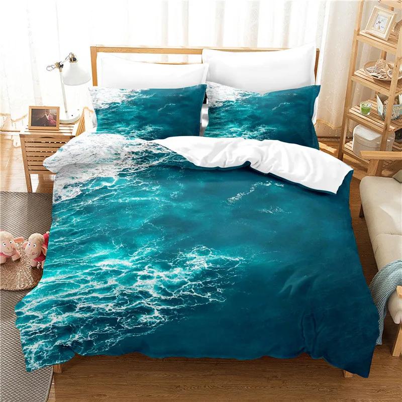 3D Ocean Waves Bedding Set Queen Size Soft Summer Sea Beach Duvet Cover Set Hawaiian Tropical Print Comforter Cover Pillowcases