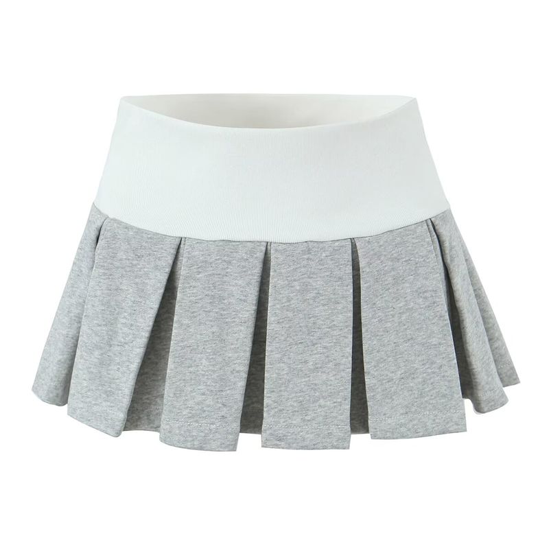 

Meigao School Flower American Sweetheart Sexy Contrast Color High Elastic Flanging Waist Pleated Sports Style Mini Skirt Skirt Grey flanged Pleated Skirt L
