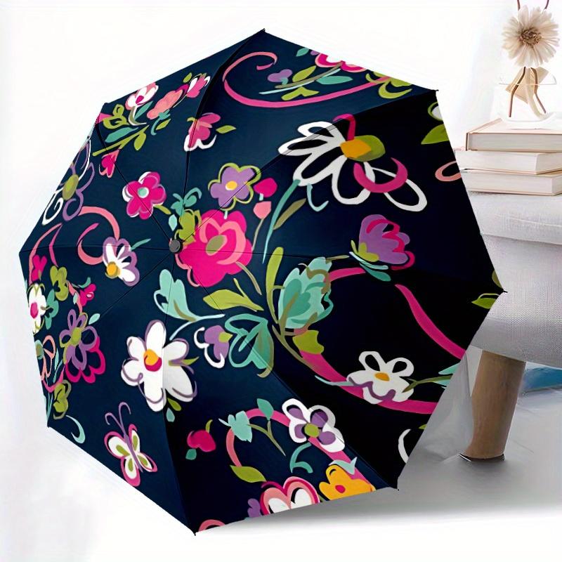 1pc Floral Pattern Automatic Open/close Umbrella, 8-Rib sturdy structure, Portable Travel Umbrella, Parties, Everyday Use, Outdoor Accessory