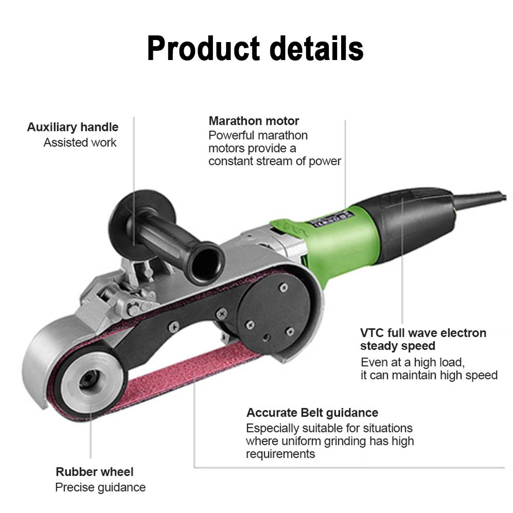 Electric Round Tube Polishing Machine Metal Rust Removal Brushing Multi-function 800W Machine Curved Edge Grinding Belt Sander