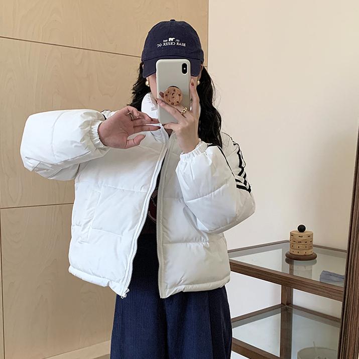Down Jacket Women Coat Fashion American Streetwear Stripe Style Duck Down Feather Female Winter Short Outwear Cotton Jacket