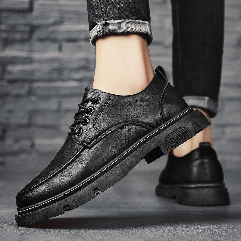 Pantofi bărbați stil britanic negri/maro din piele - Modă de toamnă, Formal/Casual, Ușori, Cu înălțime