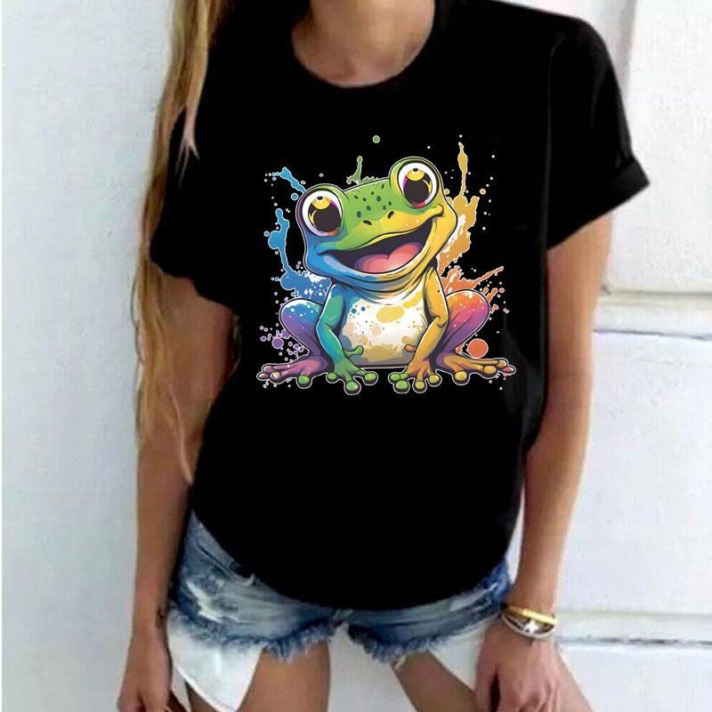 Frog Printing T-Shirt Women Men Tees Round Neck T-Shirt  women clothing  aesthetic clothes