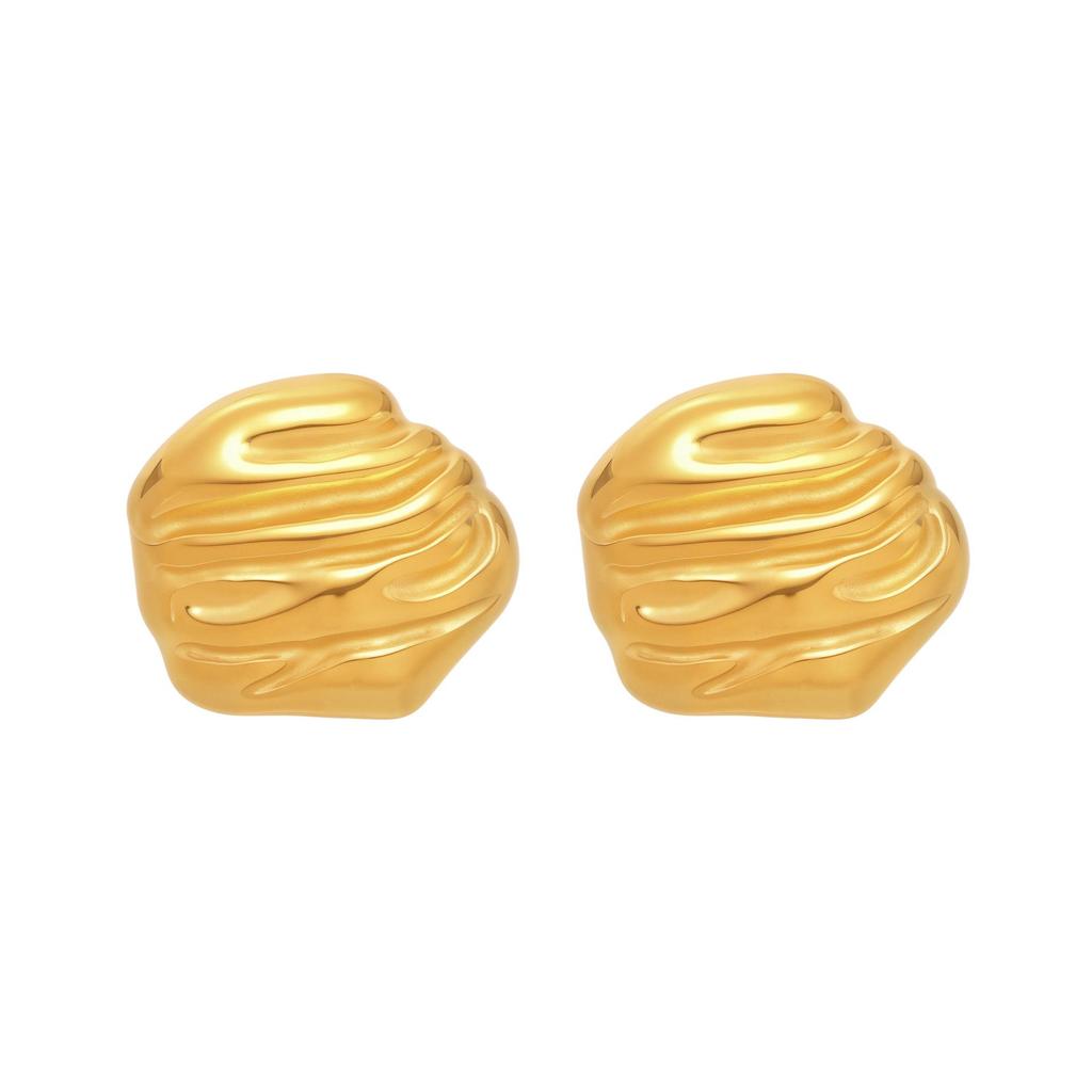 Qiong Yao Niche Irregular Hammered 18K Gold-Plated Pleated Earrings - Fashionable Stainless Steel Design