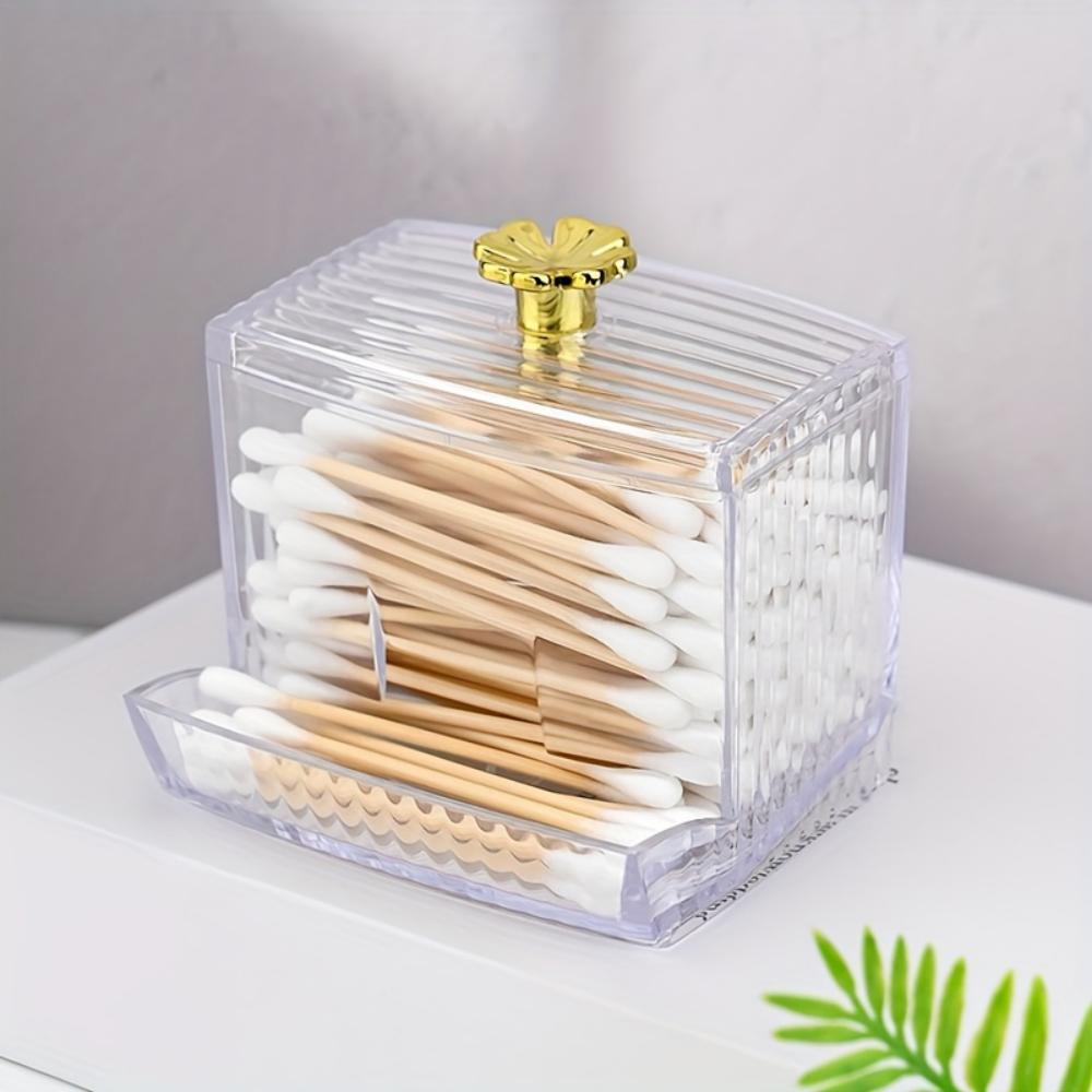 1pc Dispenser For Swab, Clear Plastic Apothecary Jar, Bathroom Canister Storage Box, Vanity Makeup Organizer With Lids