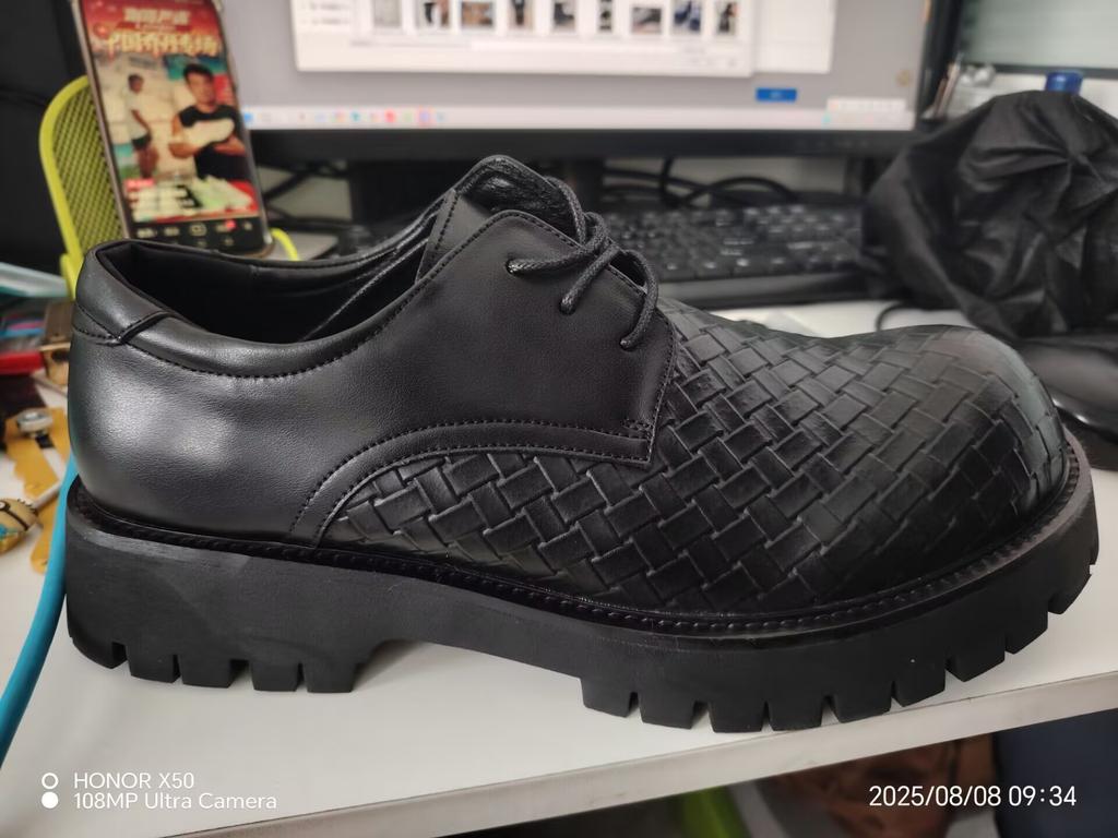 Big Head Leather Men's  New Leather Round Head Platform Casual Trend Business Lace-up Sneakers Derby Shoes