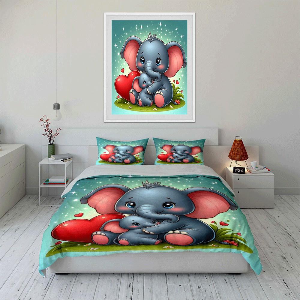 Elephant Family Love Gift Set Exquisite Three-Piece Bedding Set Gift For Kids And Adults
