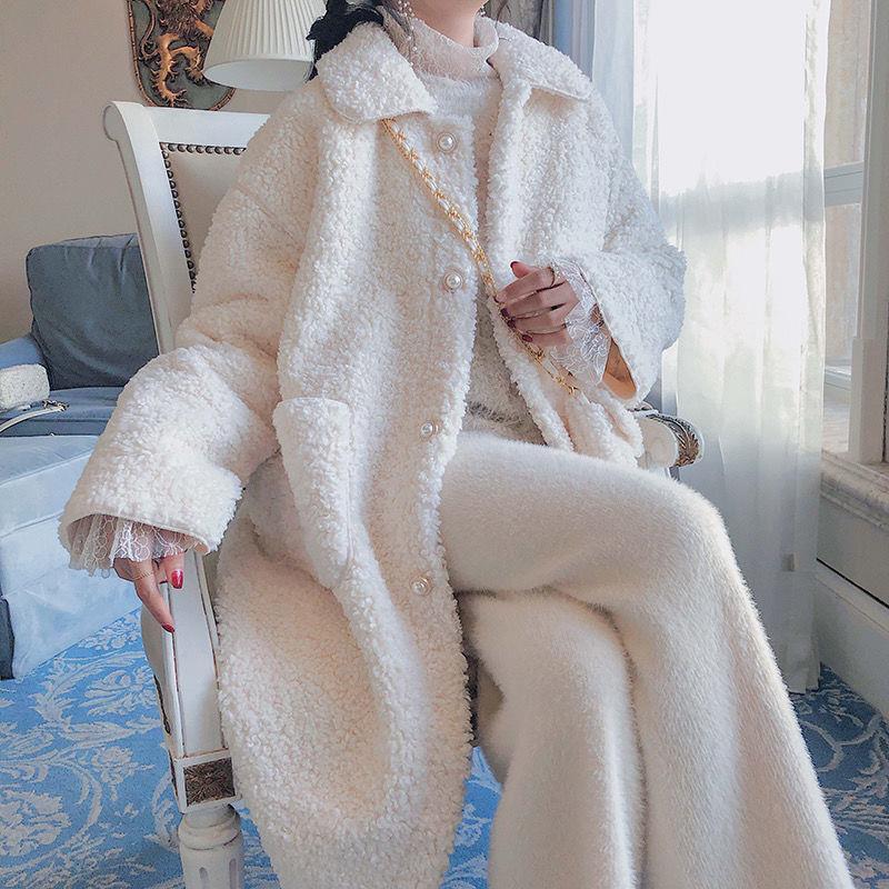 Dámská podzimní/zimní jednobarevná zimní hřejivá bunda s imitací jehněčí vlny, korejská volná a sametová dlouhá mikina s kapucí