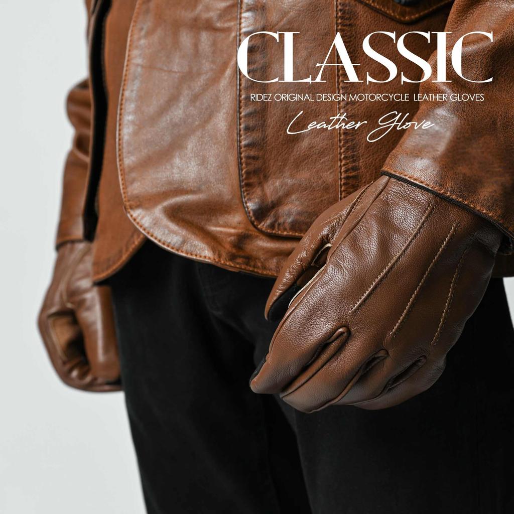 RIDEZ Motorcycle and Genuine American Ride On Gloves, Spring, Summer, Winter, Fall, Leather, Leather, Men's, Rider's Gloves, Harley, Black, Brown,
