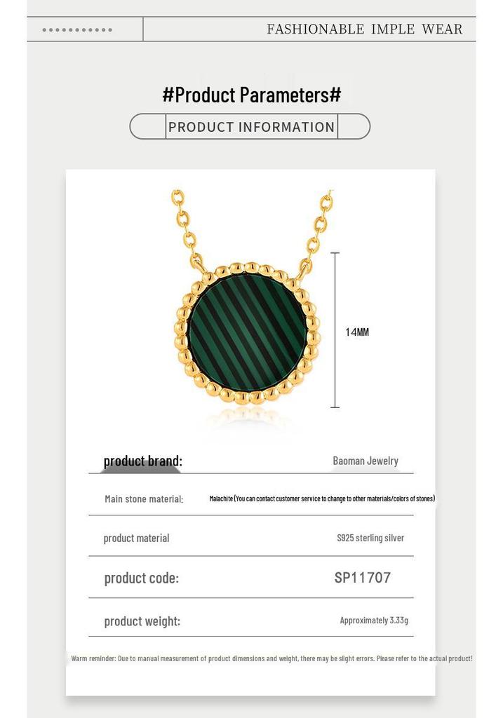 Sterling Silver Malachite Necklace & Earring Set - Luxurious Round Design for Women