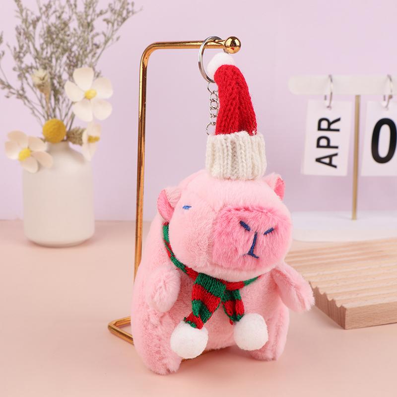 Kapybara Vánoční ozdoba Klíčenka 2025 Vánoční panenka Hračka Rok Dárková panenka Kreslené plyšové zvířátko Kroužek na klíče Pár