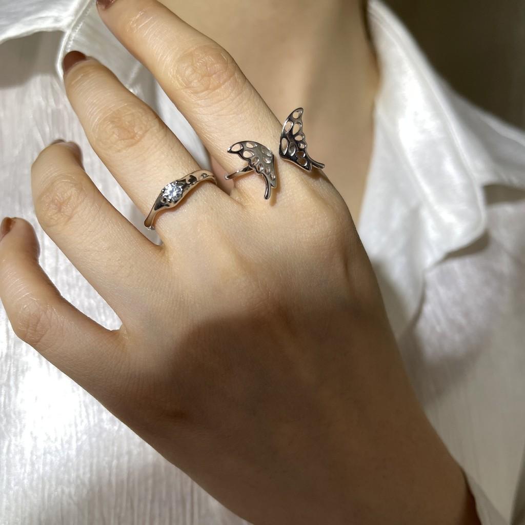 Exquisite 925 Sterling Silver Open Adjustable Butterfly Ring With Sparkling Diamonds For Elegant Women