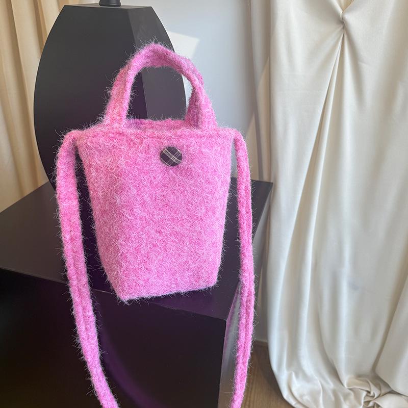 Plush Ethnic Style Crossbody Bag, Fluffy Handheld Shoulder Pouch for Women