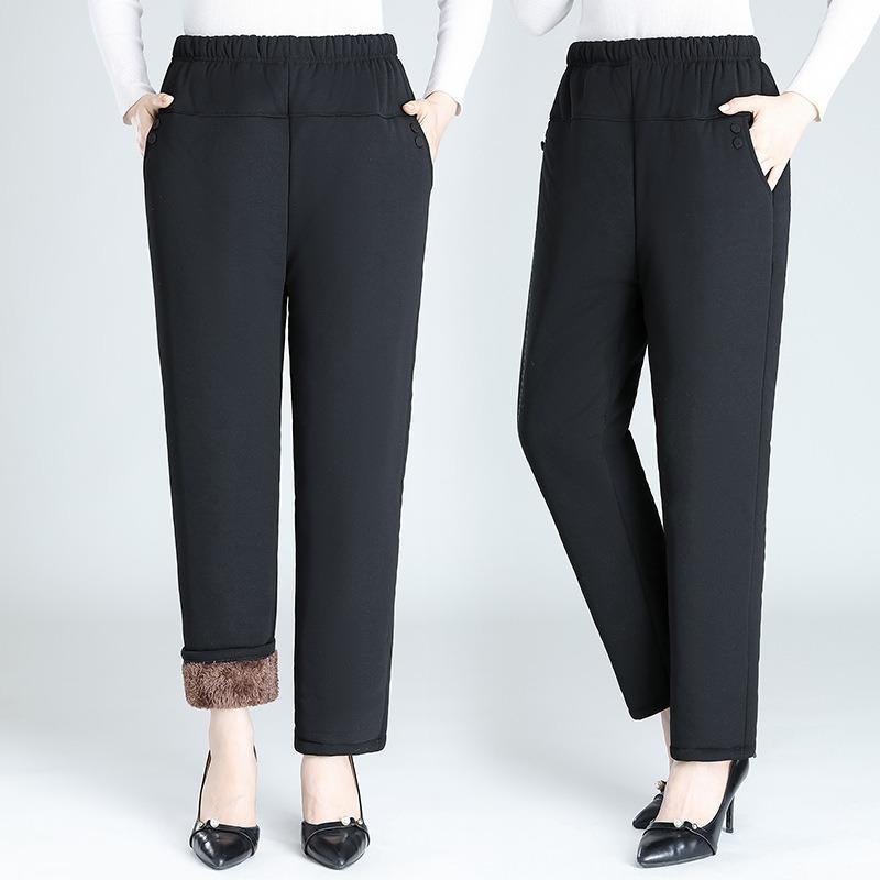 Middle-aged Women's Pants Autumn and Winter Mother Pants Piled and Thickened Outer Wear Cotton Pants Loose Straight Elderly Grandma Thermal Pants