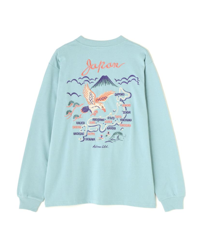 AVIREX Embroidery Japan Map Embroidery Long Sleeve T-Shirt T-Shirt, Men's, XL, 391, Sax, 783-4230009