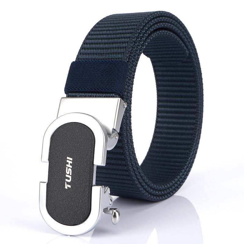 New Men'S Commuting Belt With Automatic Buckle Nylon Waistband, Outdoor Leisure Versatile Double-Layer Thick Belt